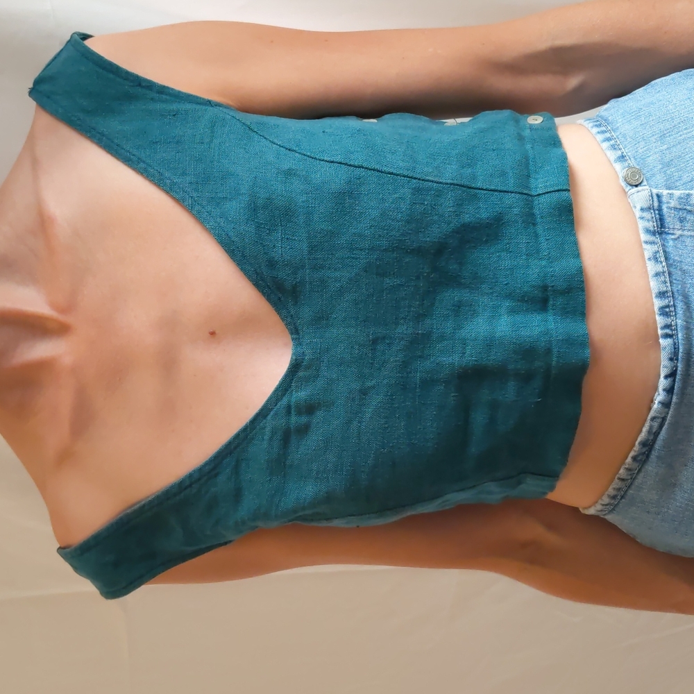 Paloma Wool 100% Linen Size 34 Women's Princess Cut Crop Top Teal